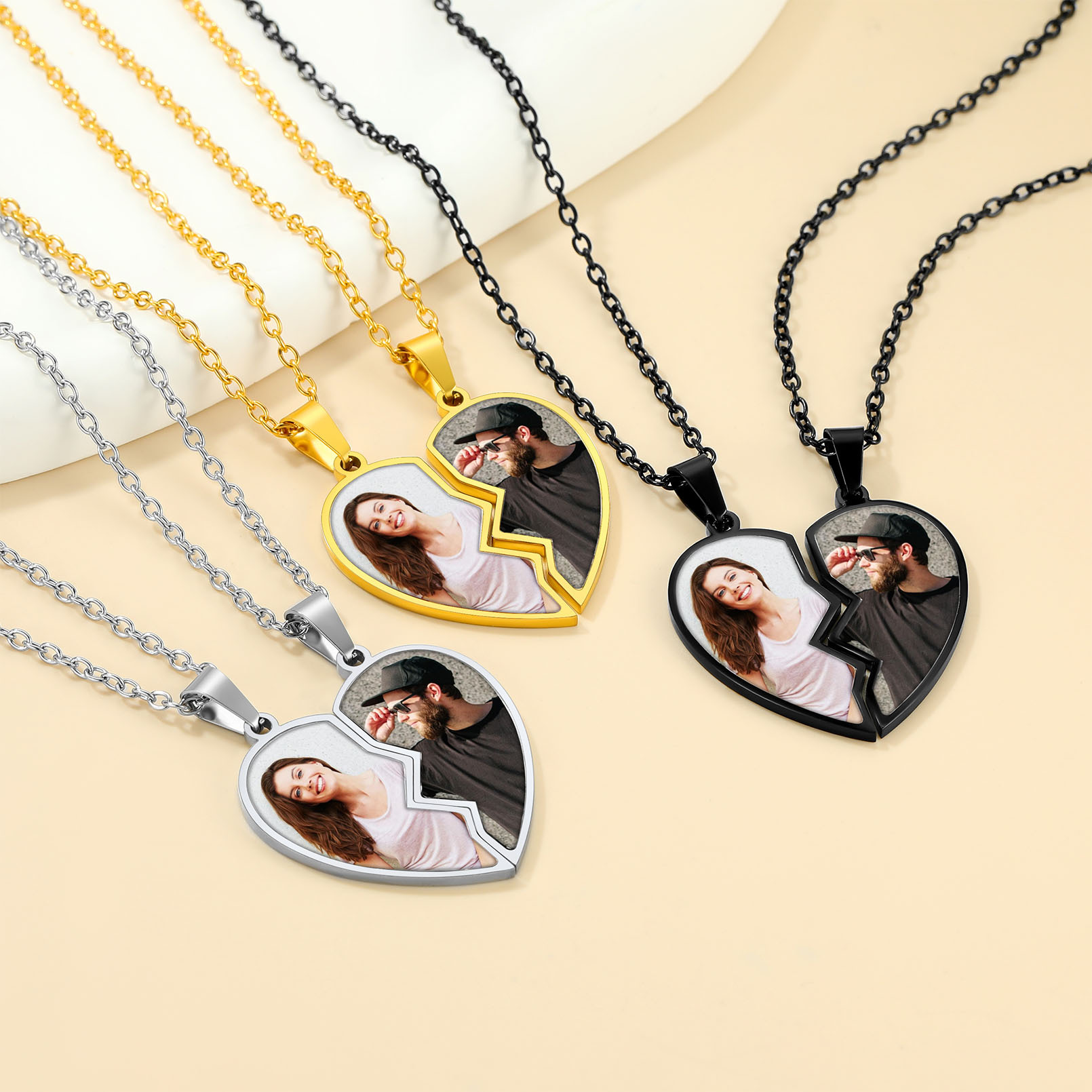 Colliers Duo Cœurs Photo Personnalisés 3 Couleurs