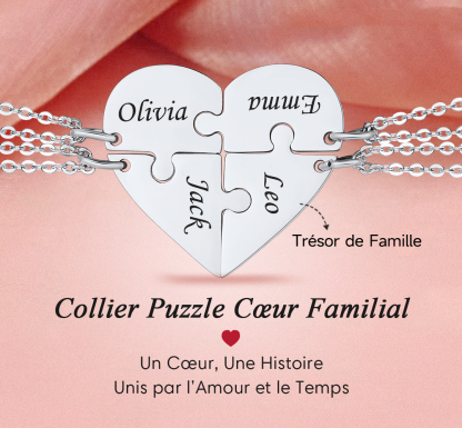 Colliers Coeur Personnalisés avec 4 Pièces de Puzzle pour Famille