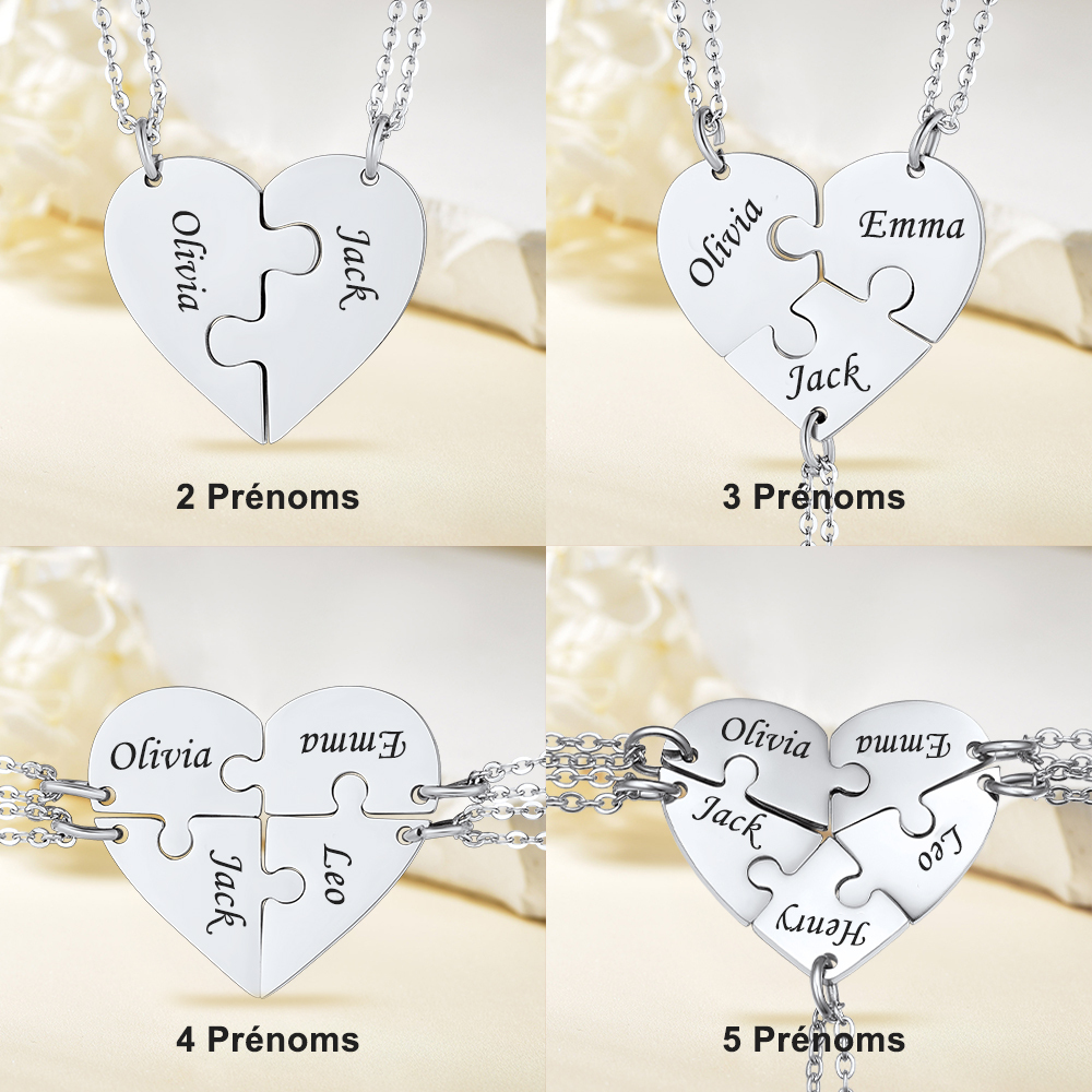 Colliers Coeur Personnalisés avec 2-5 Pièces de Puzzle pour Famille