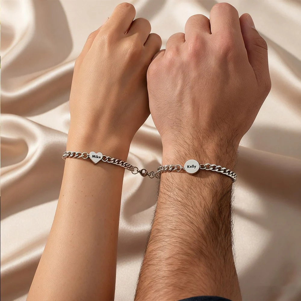 Bracelet Couple Magnétique Chaîne Cubaine pour couples