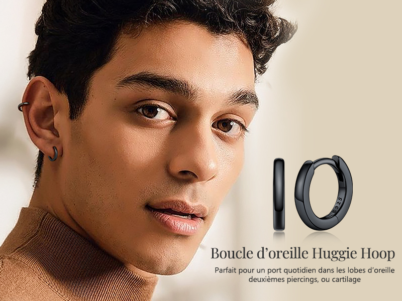 Créoles Huggie en Argent 925 – Boucles Cartilage Tendance pour Homme