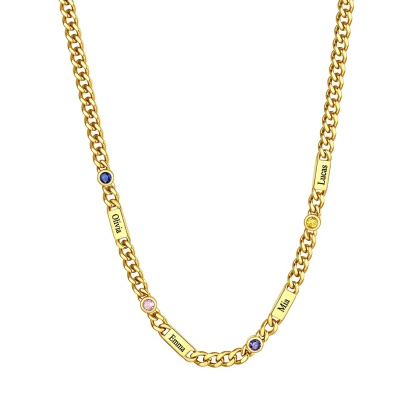 Collier Chaîne Rond Or 4 Prénoms Personnalisée avec Pierre de naissance 5MM
