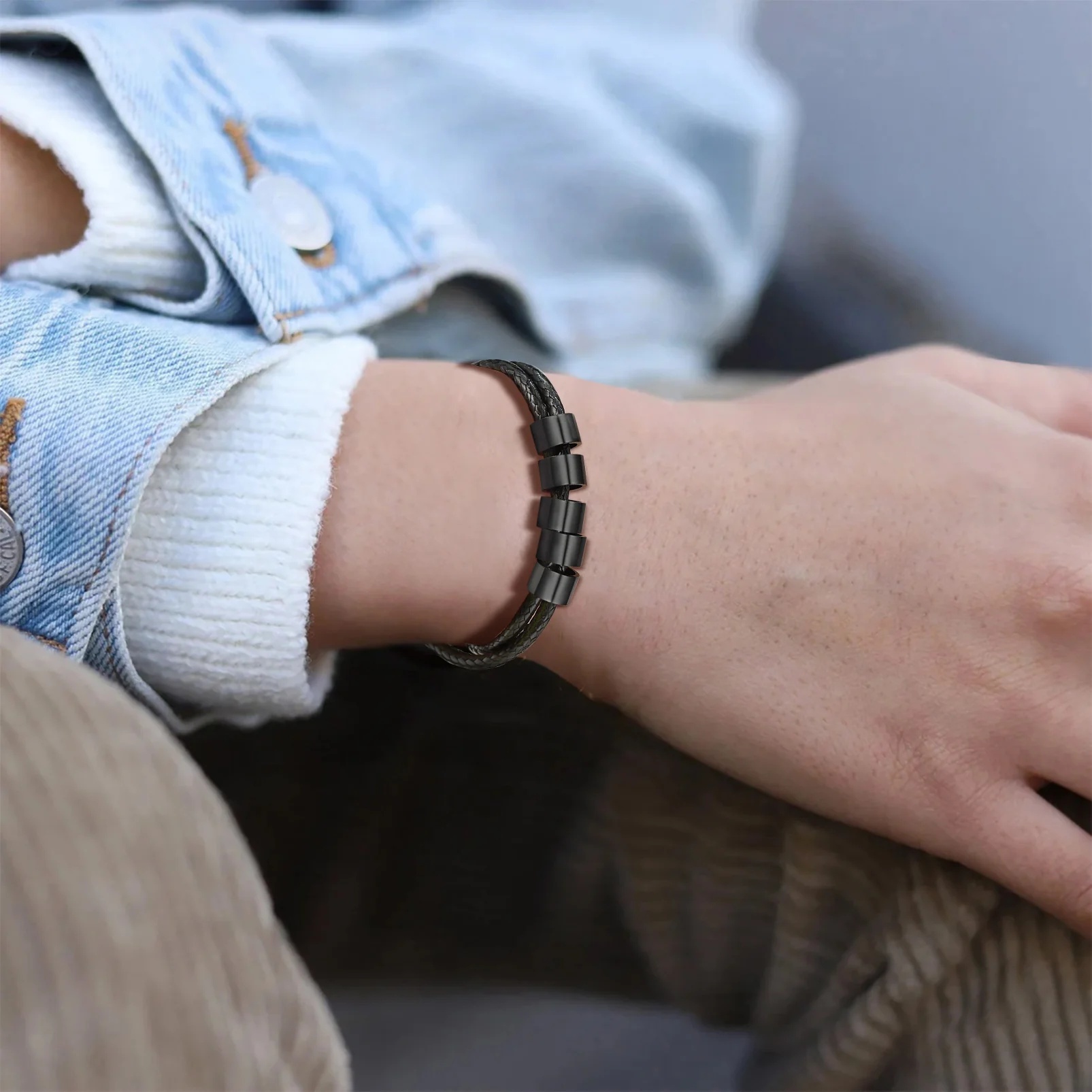 Bracelet en Cuir Personnalisé noir