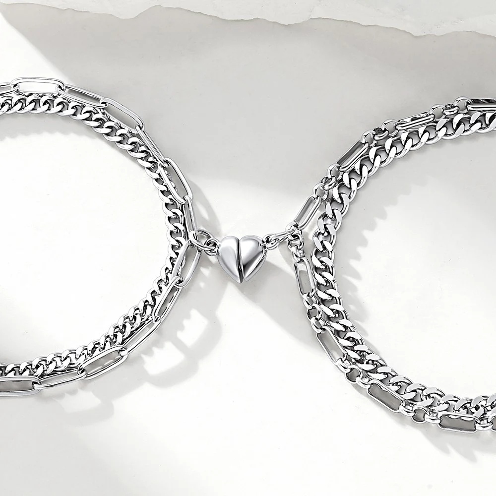 Bracelets Couple Assortis Magnétiques Superposés en acier inoxydable