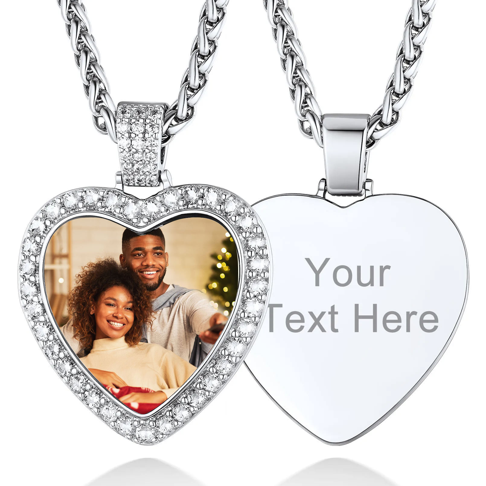 Collier Personnalisé avec Photo Cœur Pendentif Étincelant