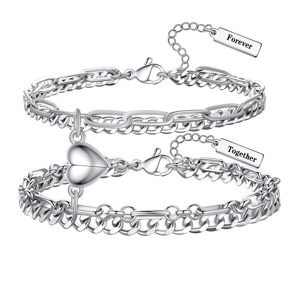 Bracelets Couple Personnalisés Assortis Magnétiques Superposés