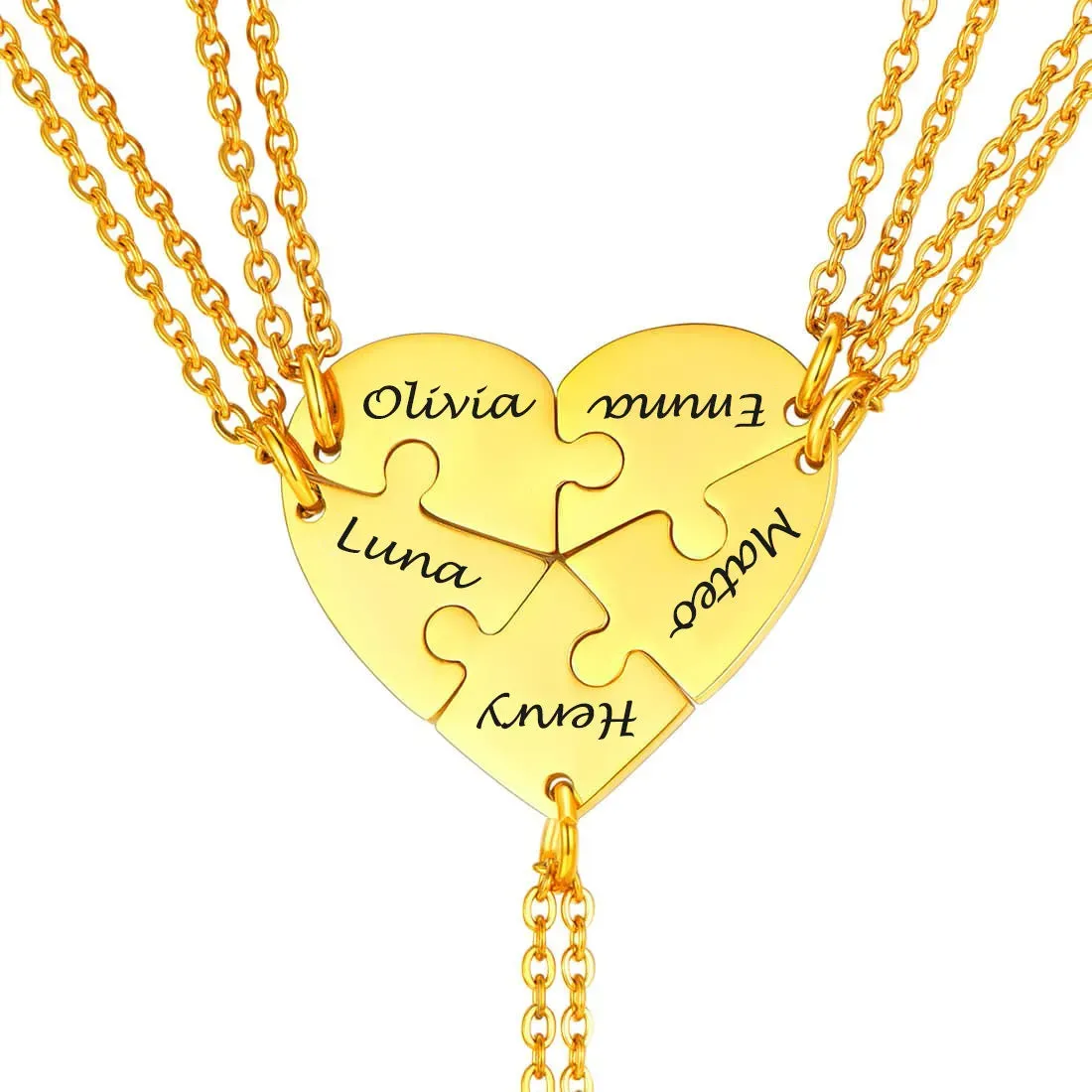 Colliers Personnalisés avec Pièces de Puzzle en Forme de Cœur Or 5 pièces