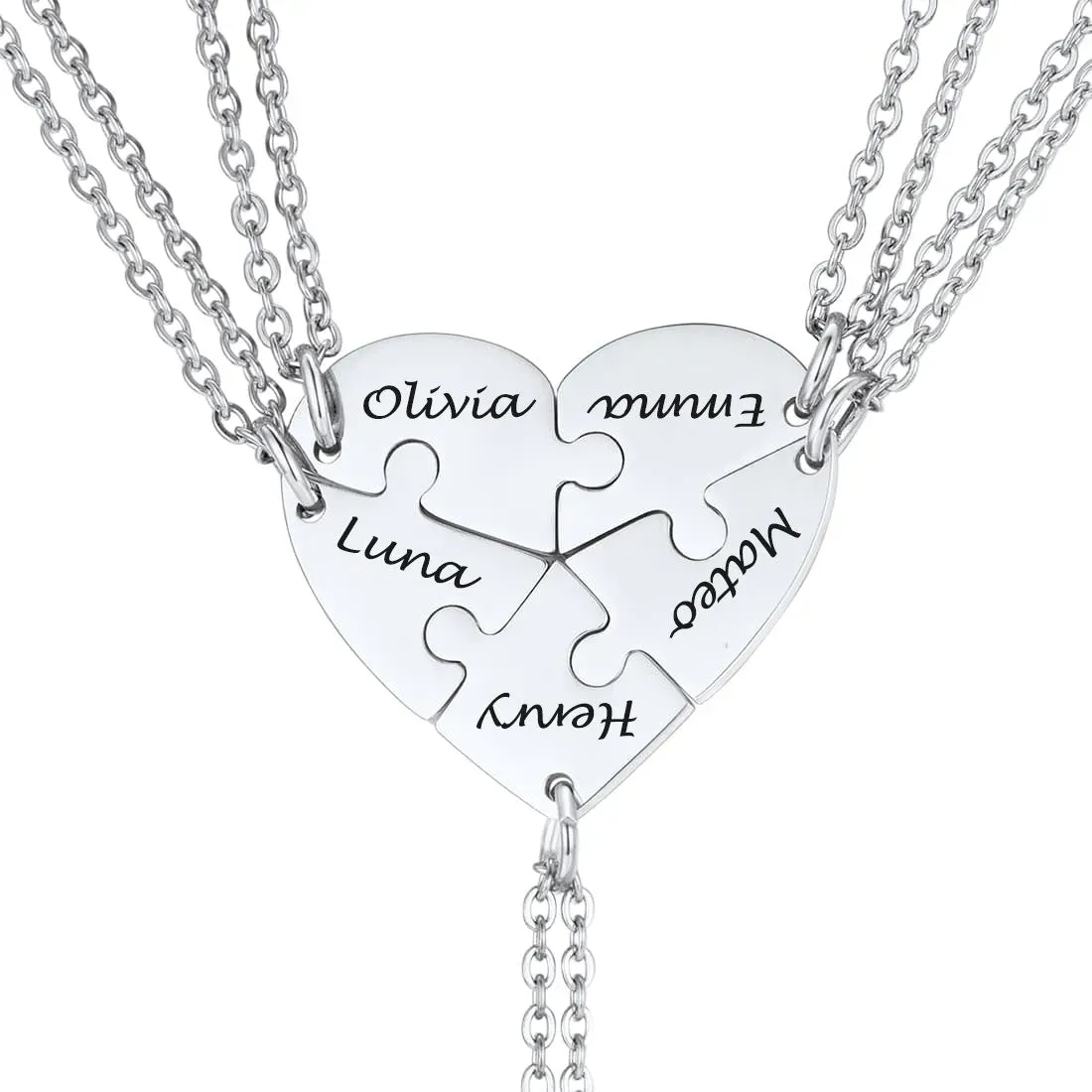 Colliers Personnalisés avec Pièces de Puzzle en Forme de Cœur Argenté 5 pièeces