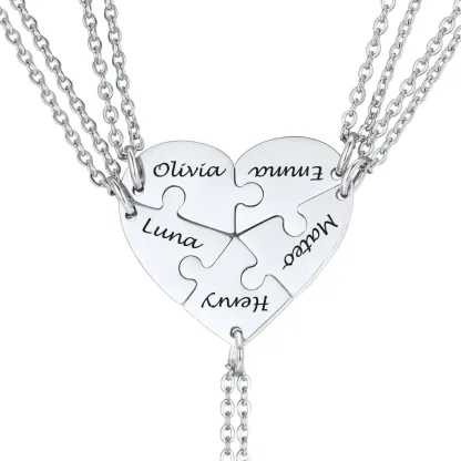 Colliers Personnalisés avec Pièces de Puzzle en Forme de Cœur Argenté 5 pièeces