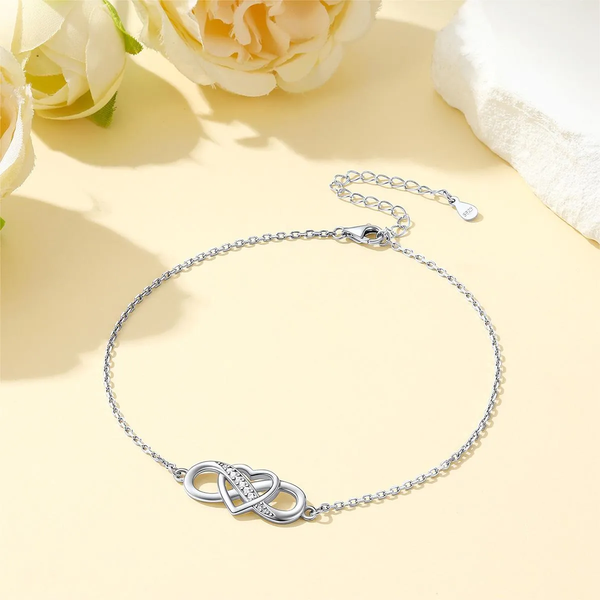 Bracelet de Cheville Cœur Infini en Argent Sterling