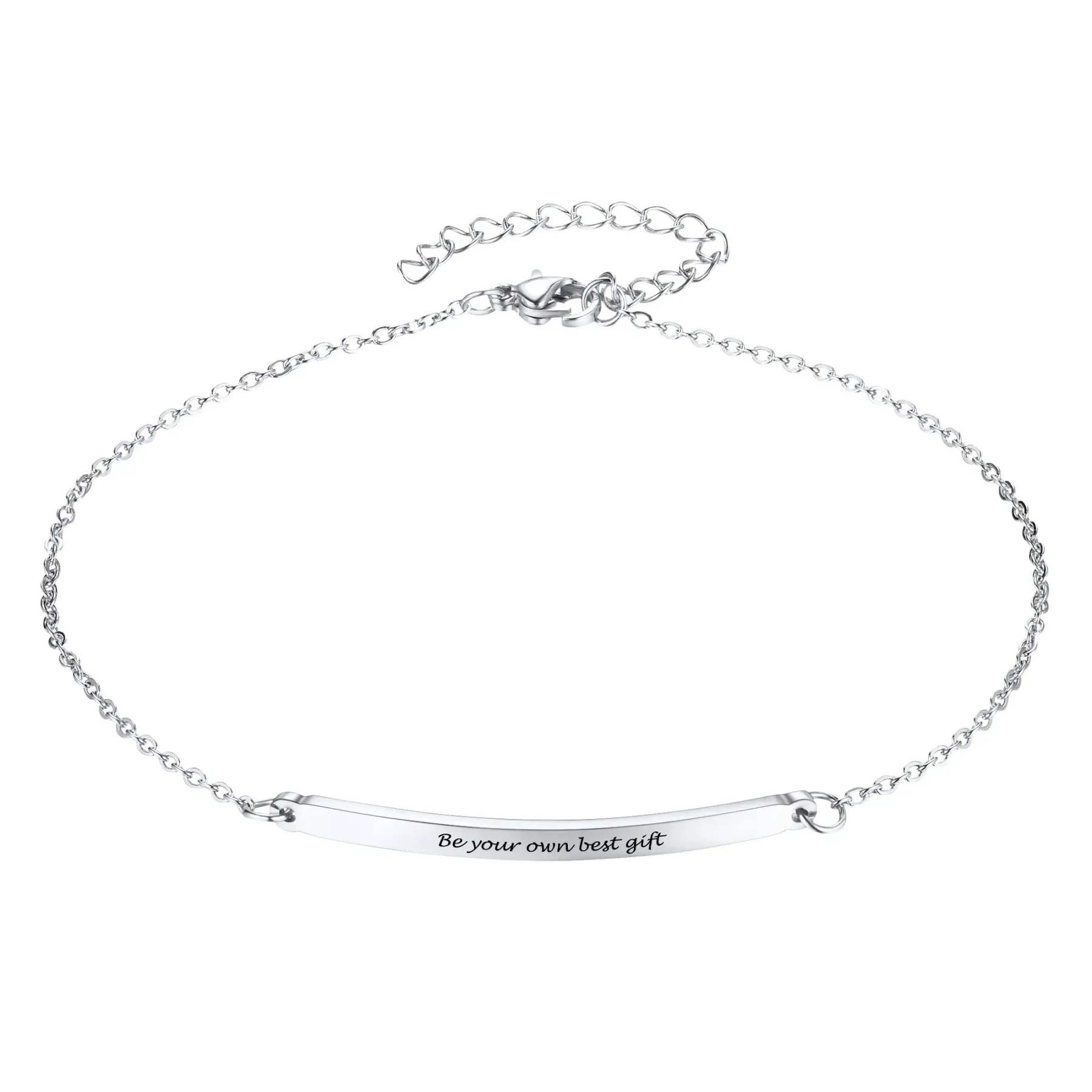 Bracelet de Cheville Personnalisé avec Barre Gravée pour Femme Argenté