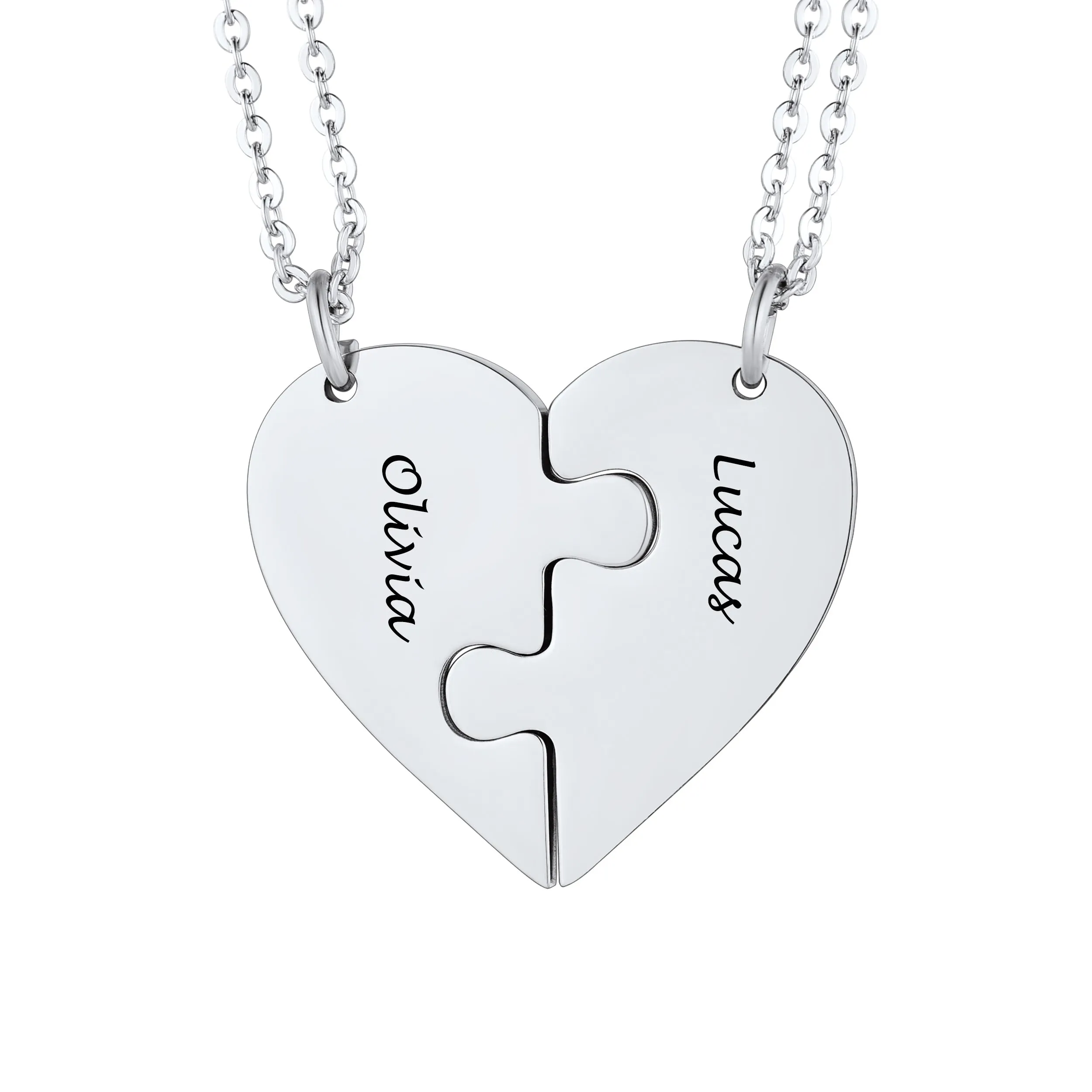 Colliers Personnalisés avec Pièces de Puzzle en Forme de Cœur Argenté 2 pièeces