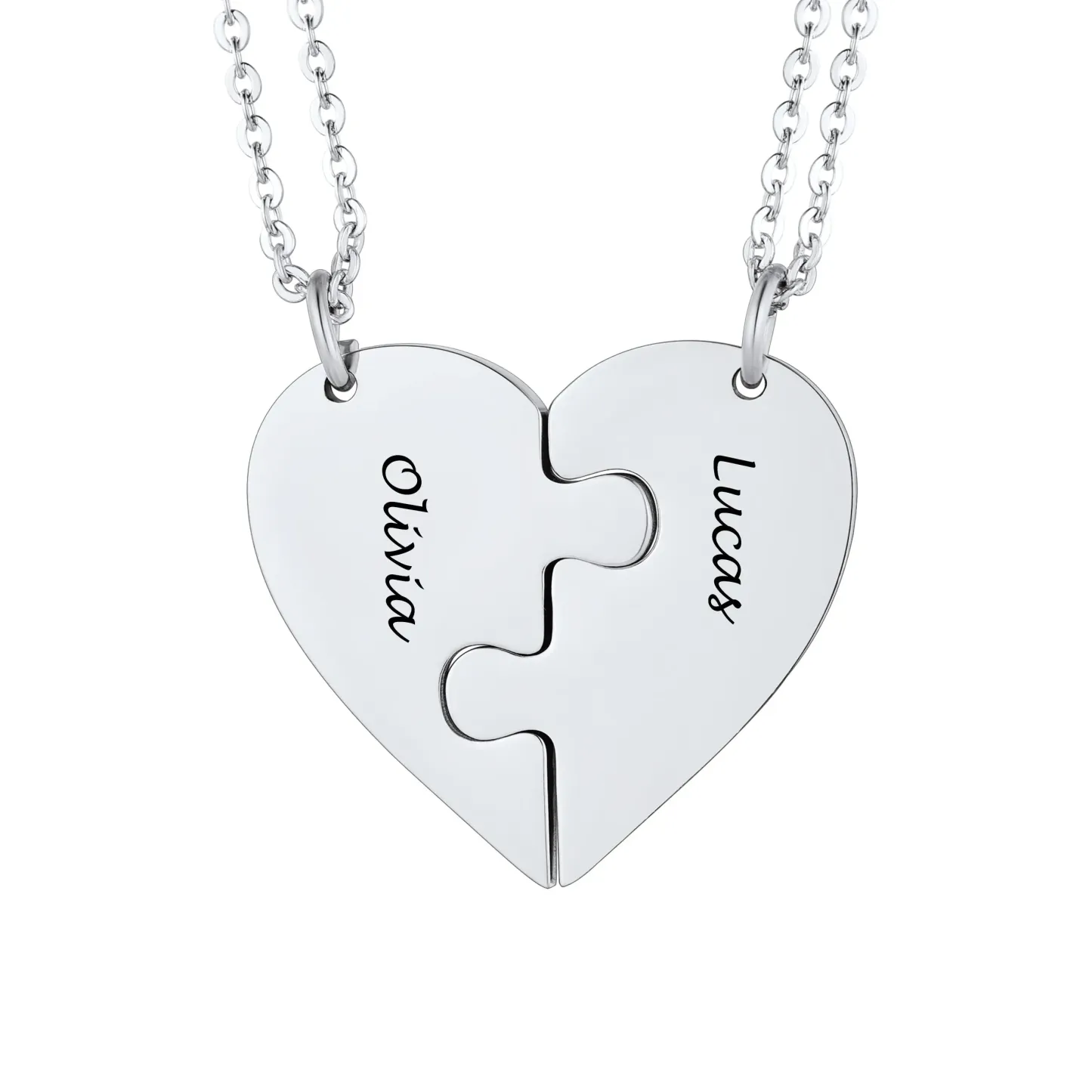 Colliers Personnalisés avec Pièces de Puzzle en Forme de Cœur Argenté 2 pièeces