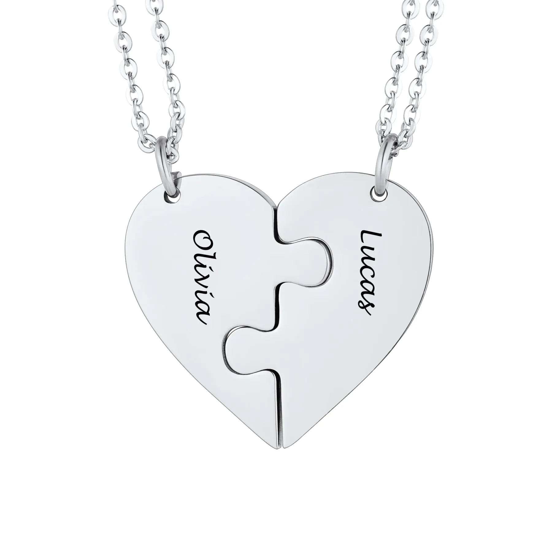 Colliers Personnalisés avec Pièces de Puzzle en Forme de Cœur Argenté 2 pièeces