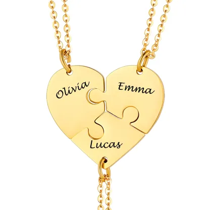 Colliers Personnalisés avec Pièces de Puzzle en Forme de Cœur Or 3 pièces