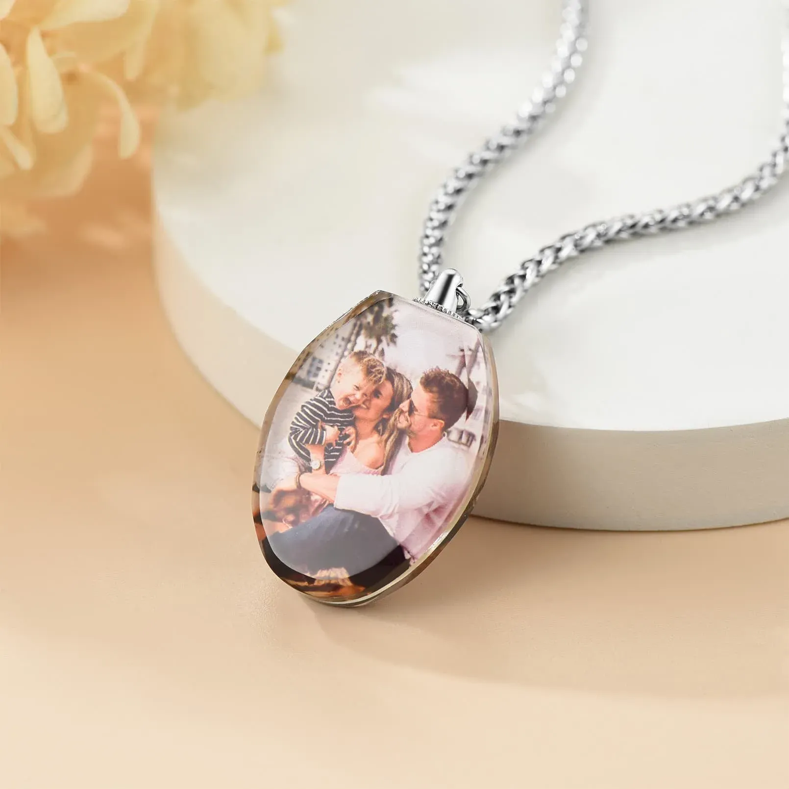 Collier Photo Double Face en Acrylique Ovale