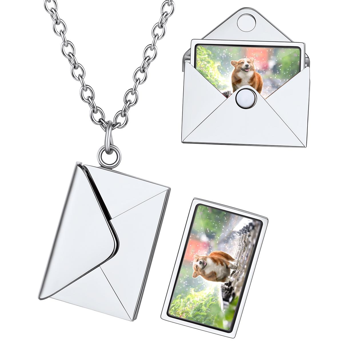 Collier Enveloppe Personnalisé avec Photo pour Amoureux des Animaux Argenté