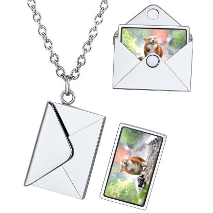 Collier Enveloppe Personnalisé avec Photo pour Amoureux des Animaux Argenté