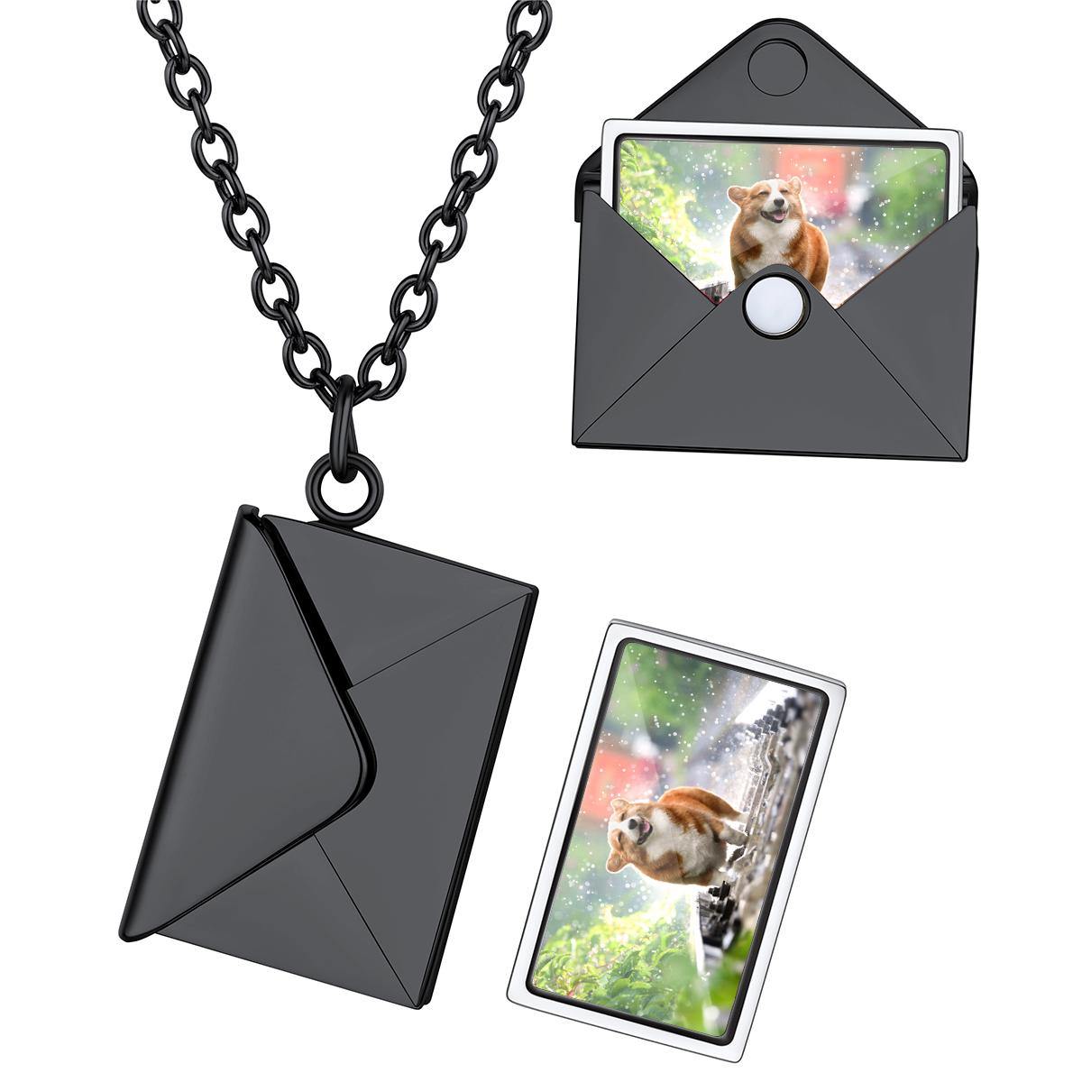 Collier Enveloppe Personnalisé avec Photo pour Amoureux des Animaux Noir