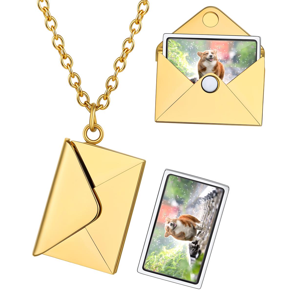 Collier Enveloppe Personnalisé avec Photo pour Amoureux des Animaux Or