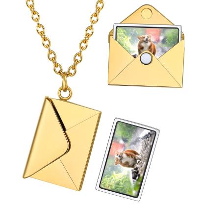 Collier Enveloppe Personnalisé avec Photo pour Amoureux des Animaux Or
