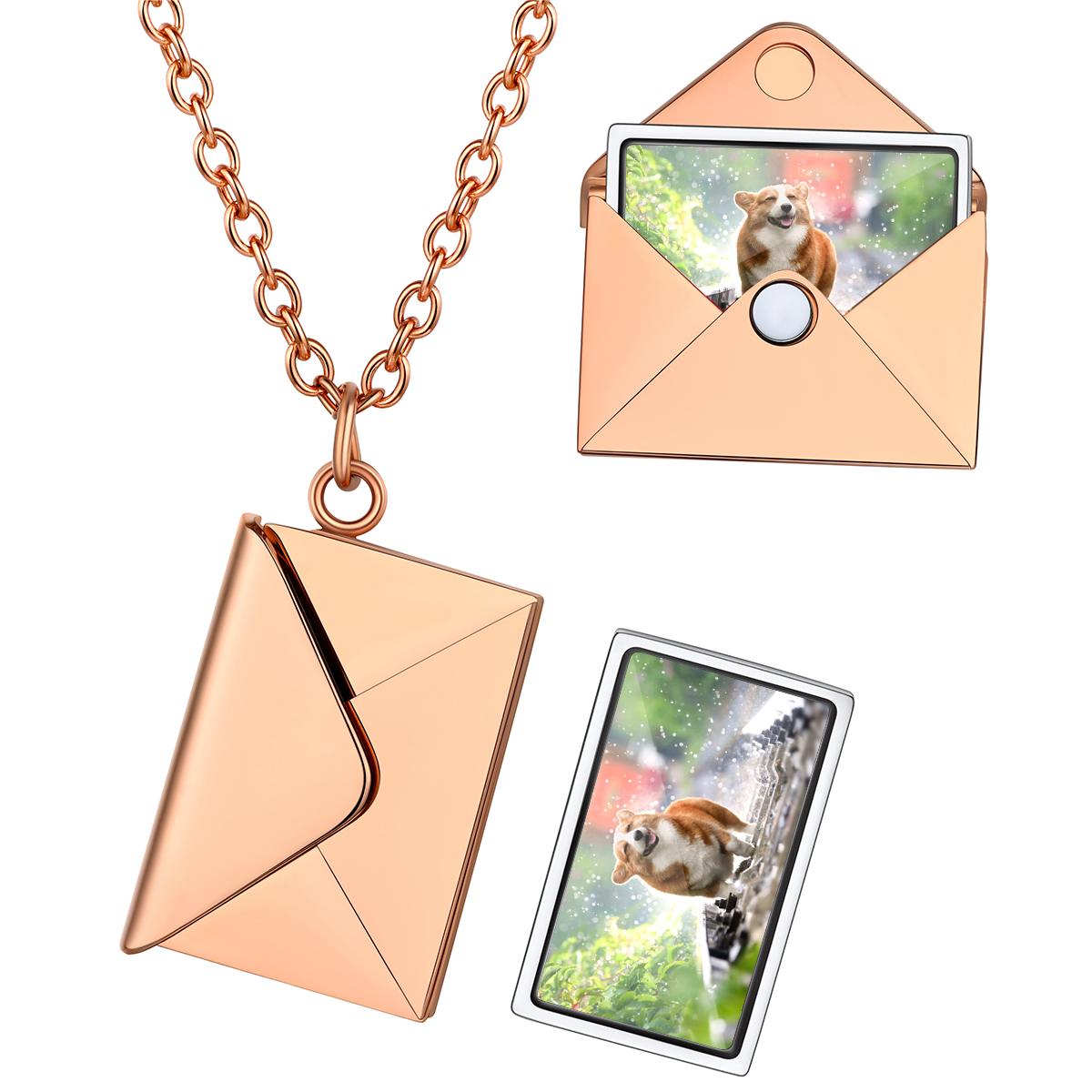 Collier Enveloppe Personnalisé avec Photo pour Amoureux des Animaux Or Rose