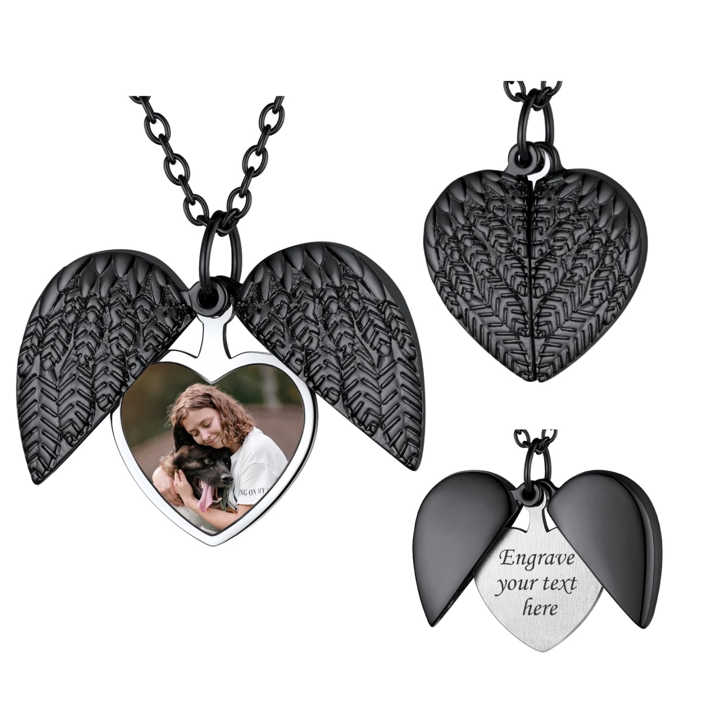 Collier Médaillon Cœur Personnalisé avec Photos noir
