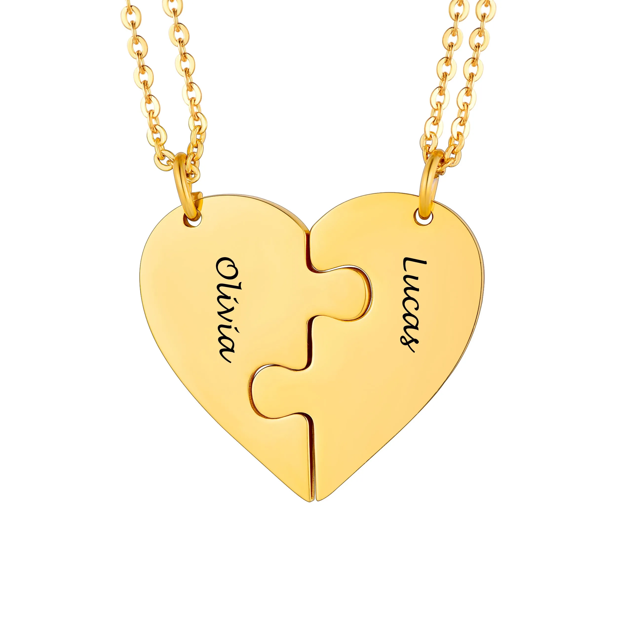 Colliers Personnalisés avec Pièces de Puzzle en Forme de Cœur Or 2 pièces
