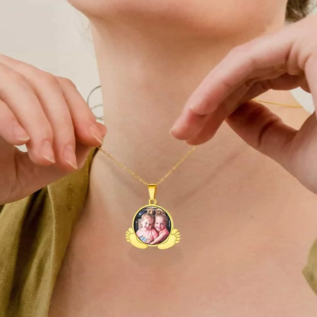 Collier Personnalisé Petits Pieds de Bébé avec Photos 