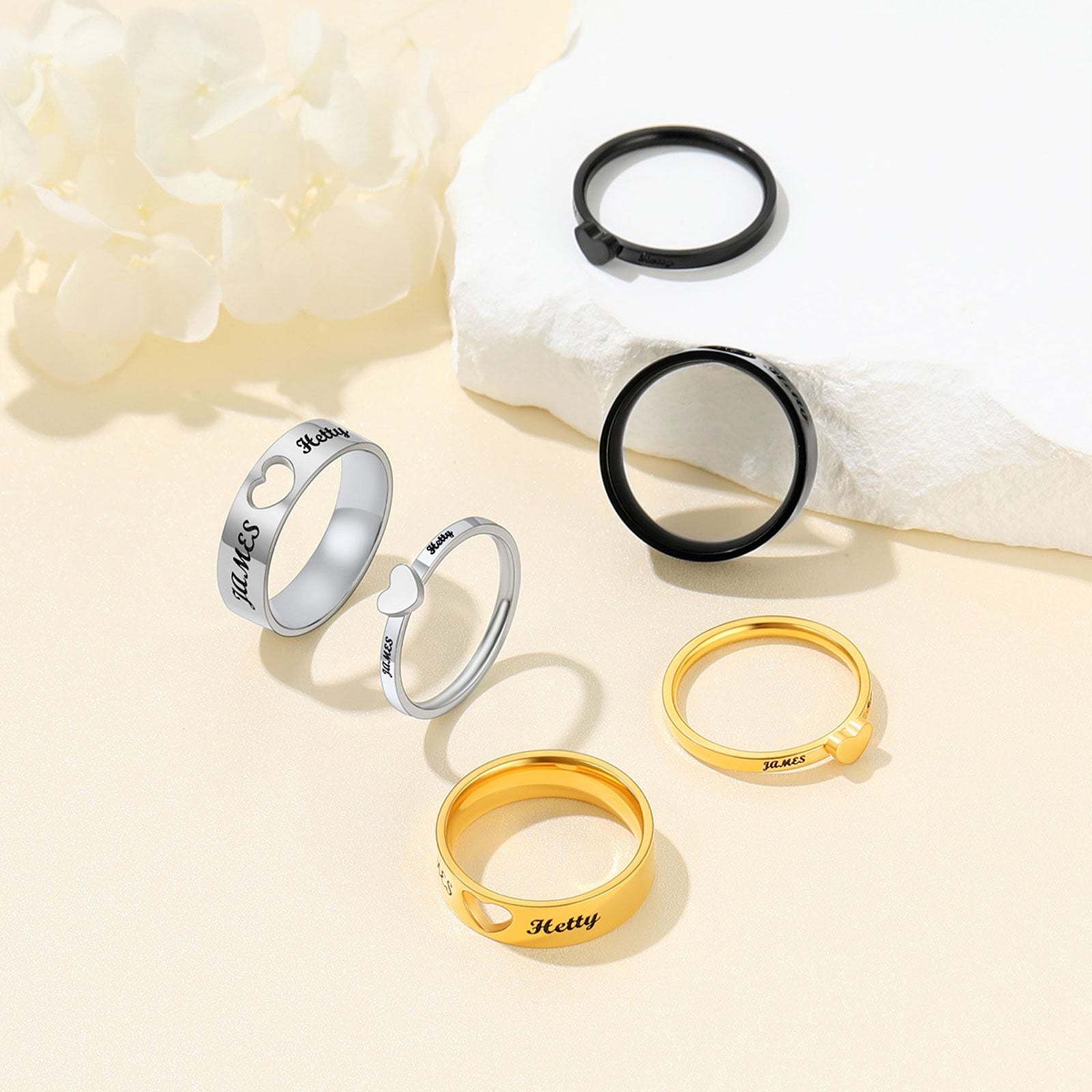 Bagues Collection Promesse Personnalisées avec Prénoms pour Couples