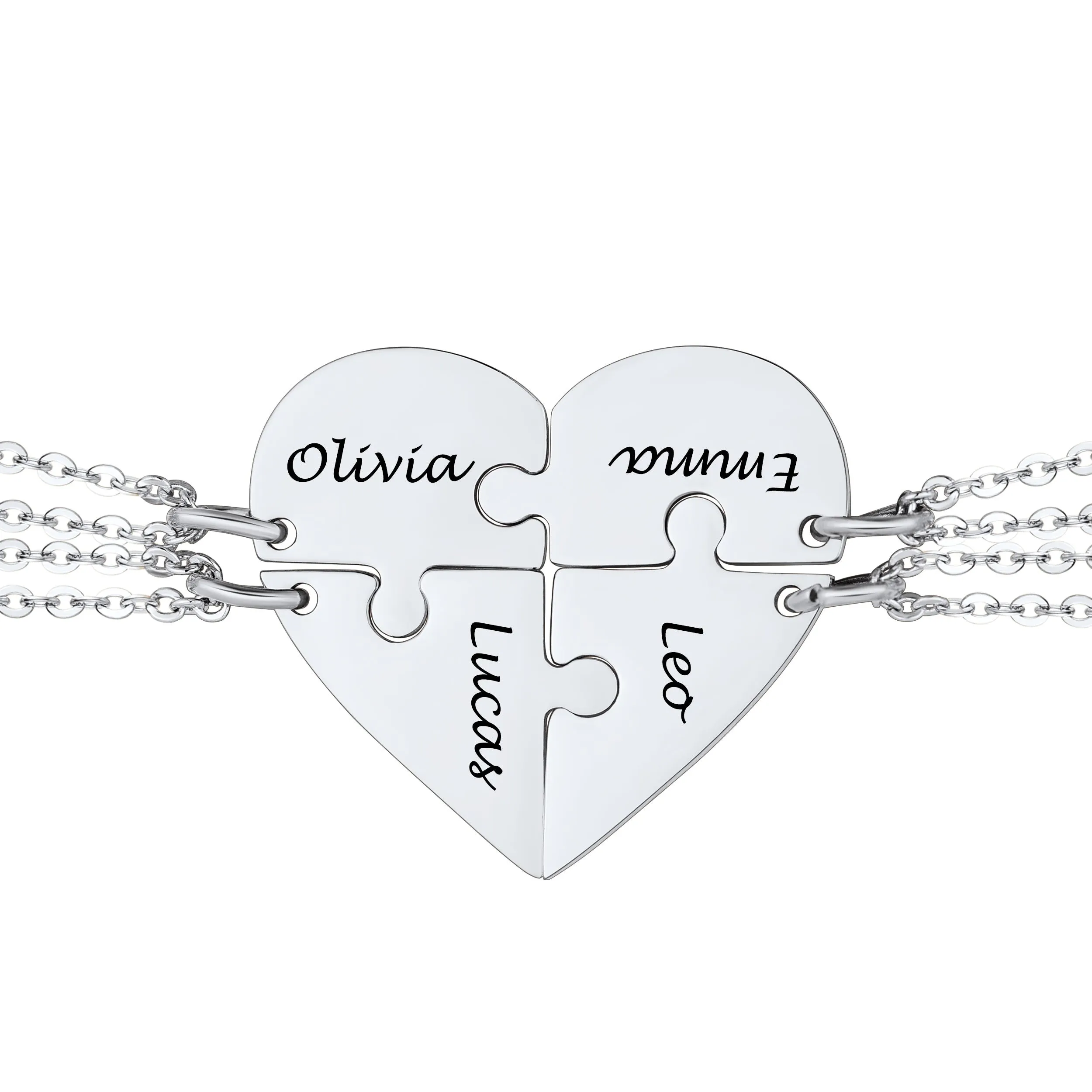 Colliers Personnalisés avec Pièces de Puzzle en Forme de Cœur Argenté 4 pièeces