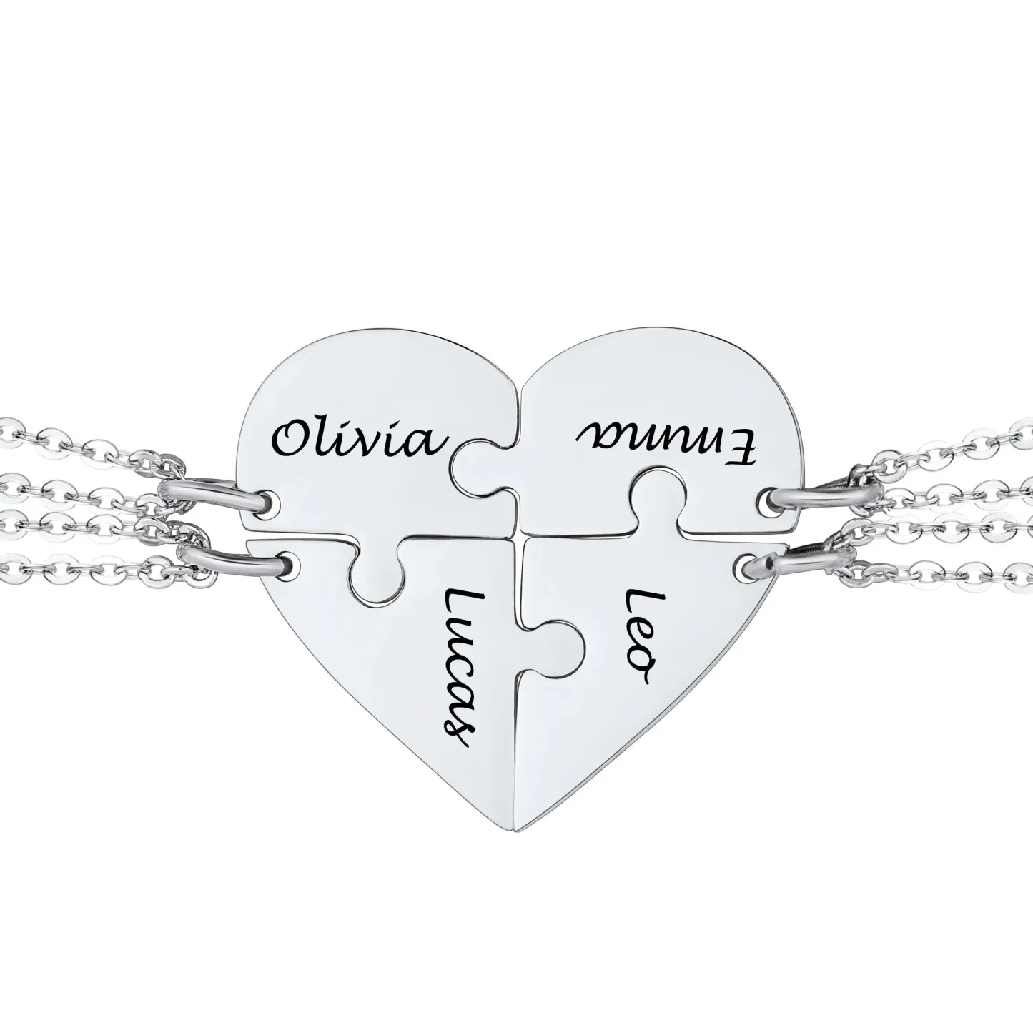 Colliers Personnalisés avec Pièces de Puzzle en Forme de Cœur Argenté 4 pièeces