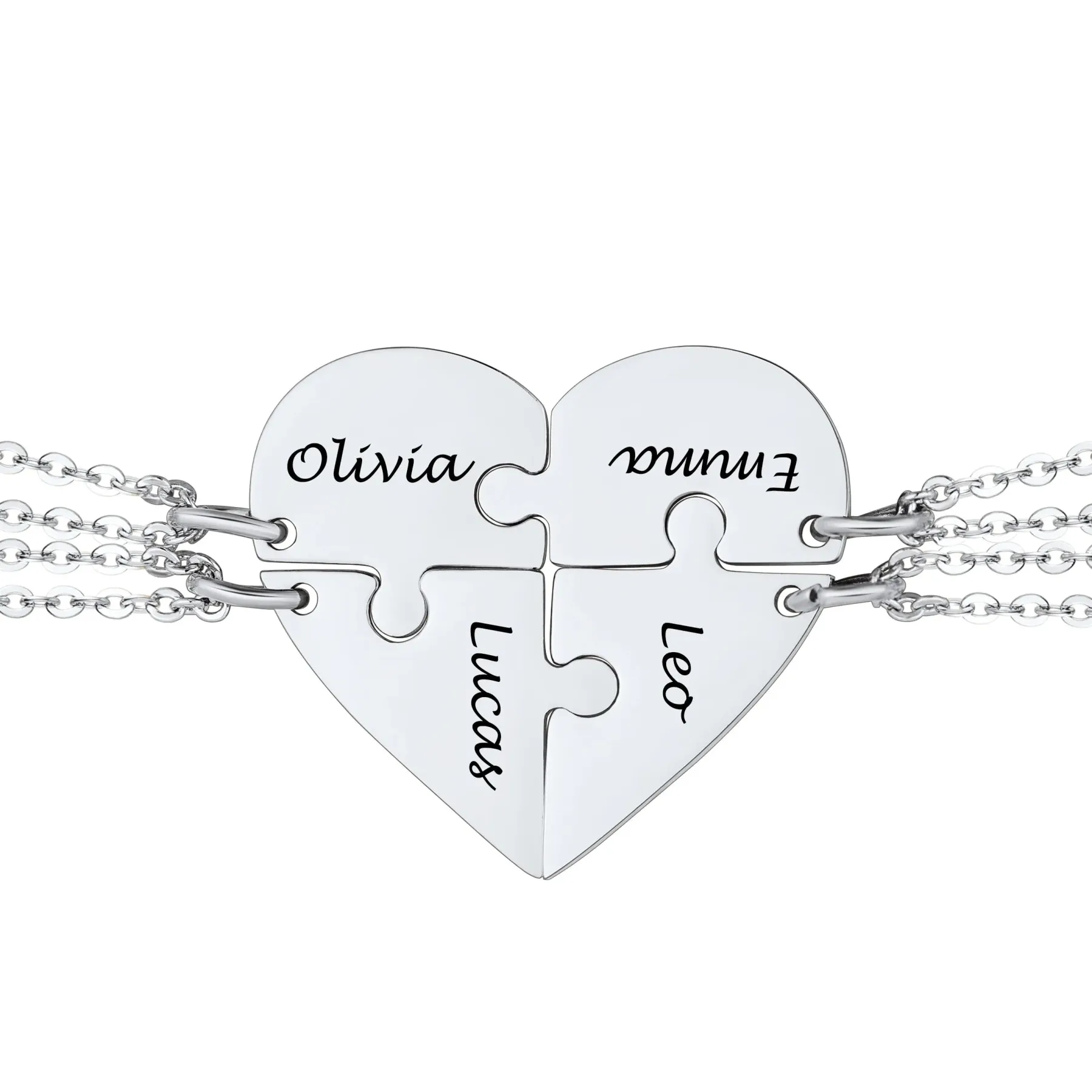 Colliers Personnalisés avec Pièces de Puzzle en Forme de Cœur Argenté 4 pièeces