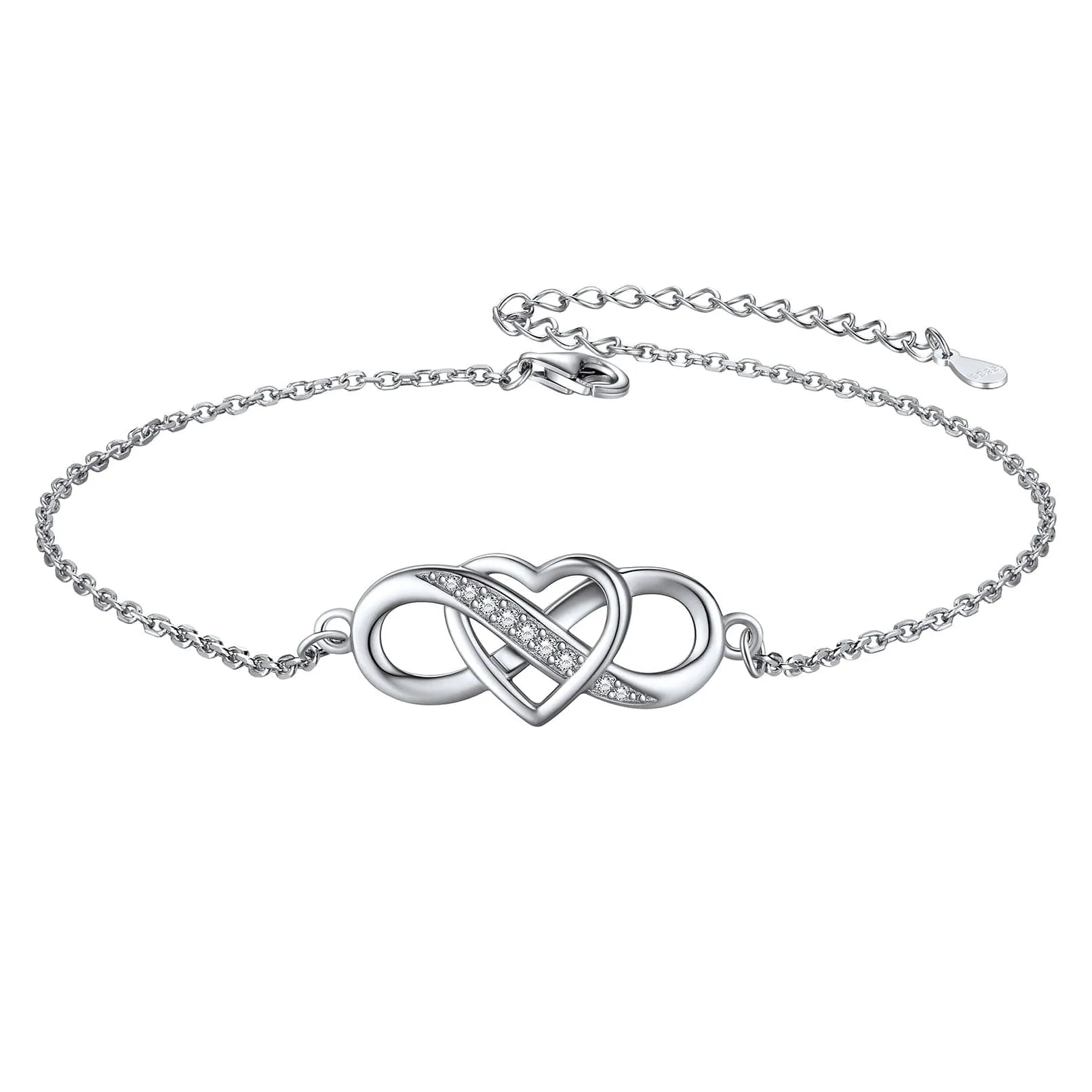 Bracelet de Cheville Cœur Infini en Argent Sterling pour Femme Argenté