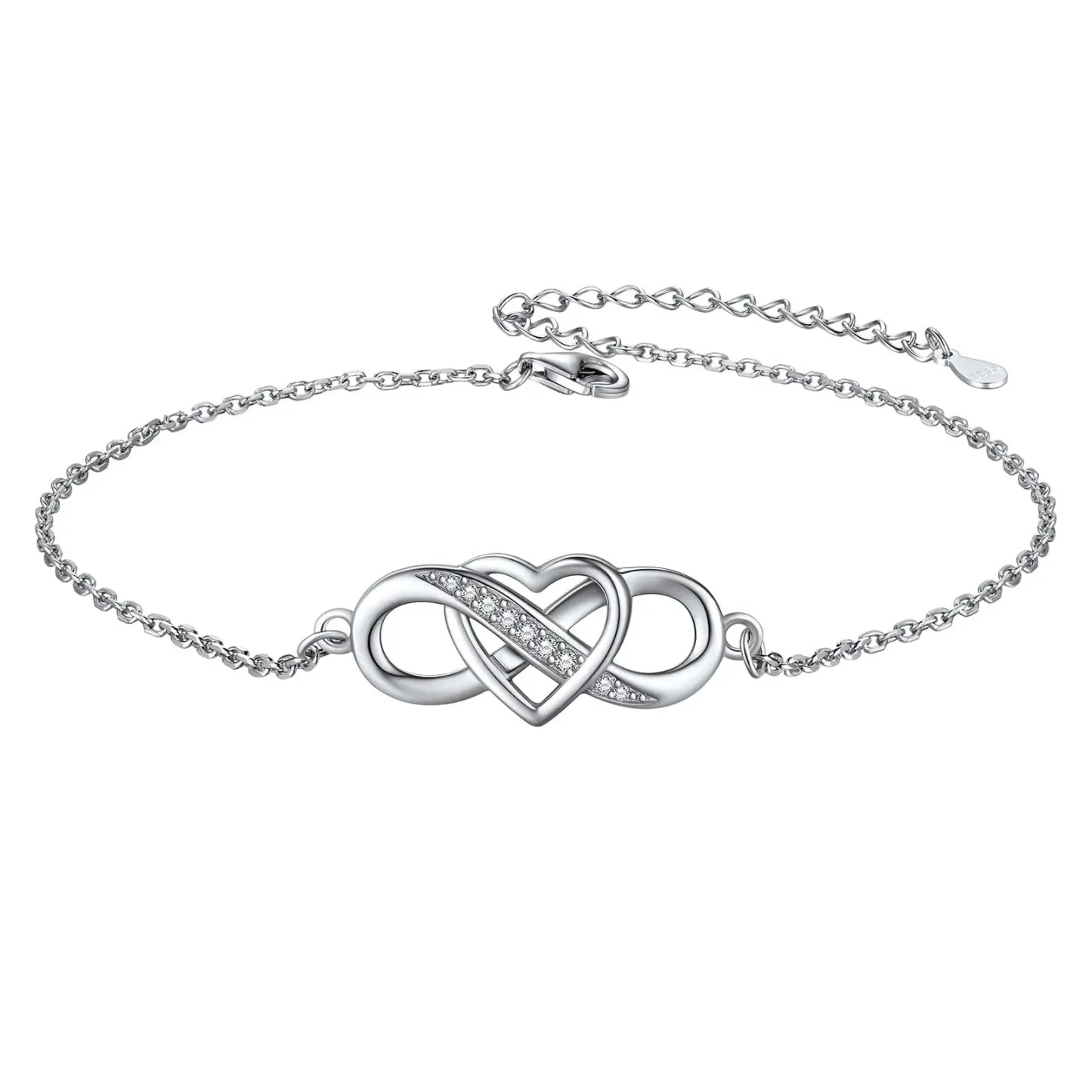 Bracelet de Cheville Cœur Infini en Argent Sterling pour Femme Argenté