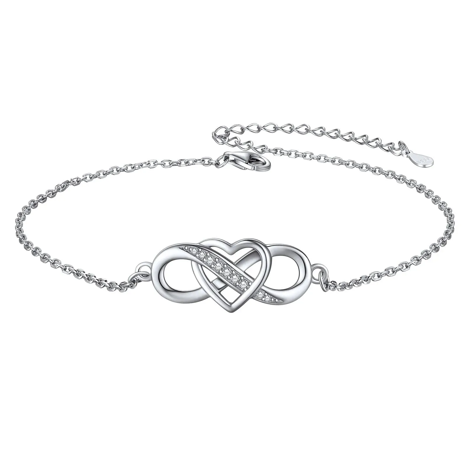 Bracelet de Cheville Cœur Infini en Argent Sterling pour Femme Argenté