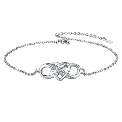 Bracelet de Cheville Cœur Infini en Argent Sterling pour Femme Argenté