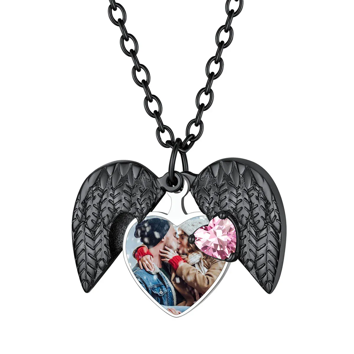 ​​Collier Médaillon Ailes d'Ange Photo Personnalisé