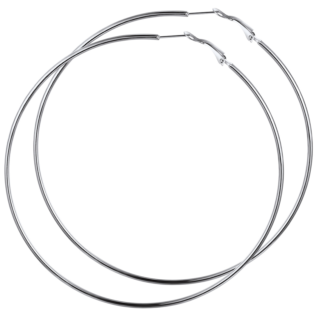 Créoles Larges et Légeres en Acier Inoxydable pour Femmes  Argenté 100mm