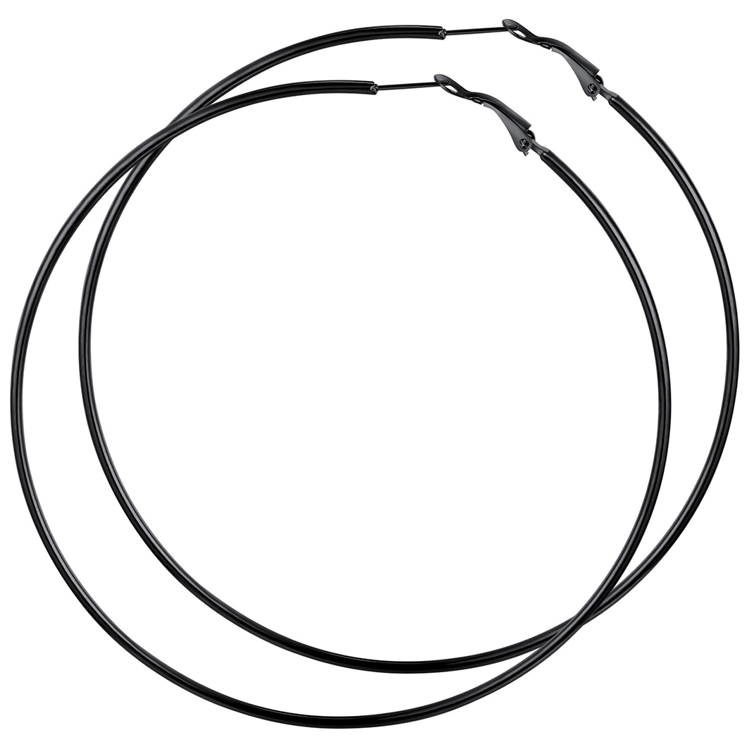 Créoles Larges et Légeres en Acier Inoxydable pour Femmes  Noir 70mm