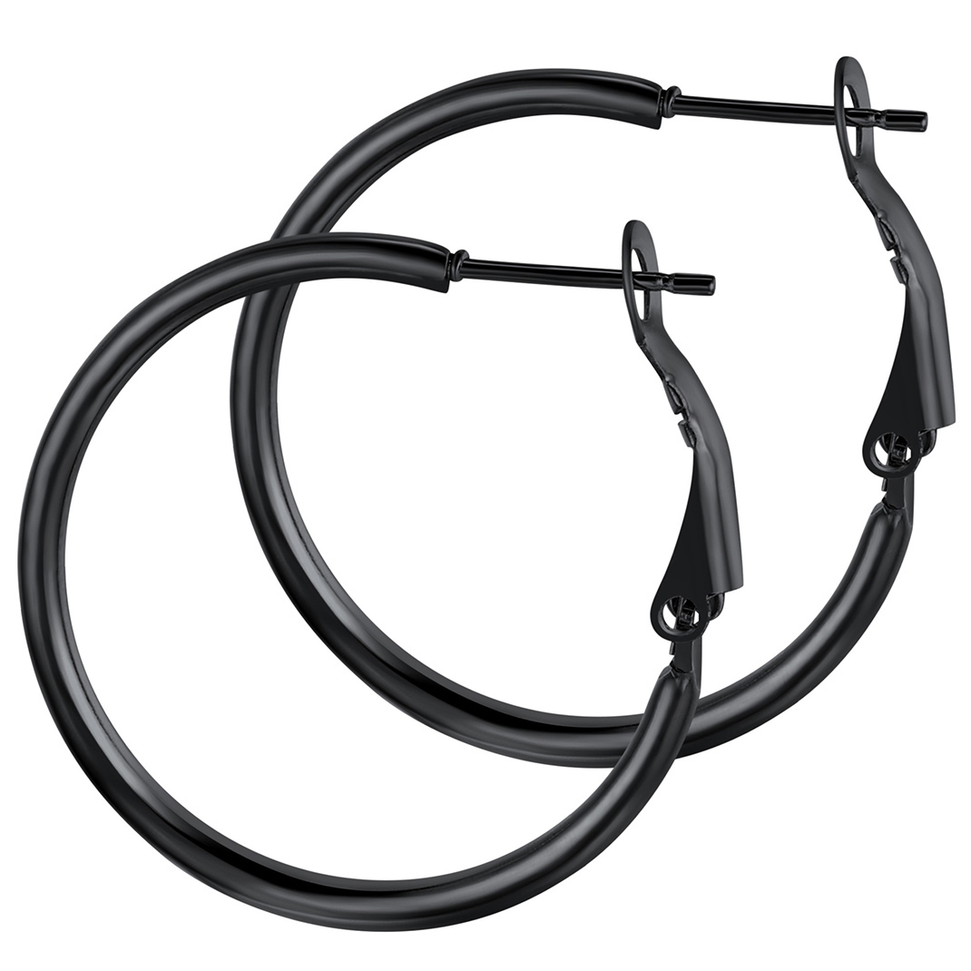 Créoles Larges et Légeres en Acier Inoxydable pour Femmes  Noir 30mm