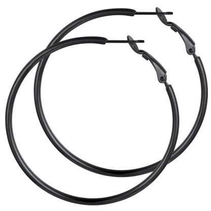 Créoles Larges et Légeres en Acier Inoxydable pour Femmes  Noir 50mm