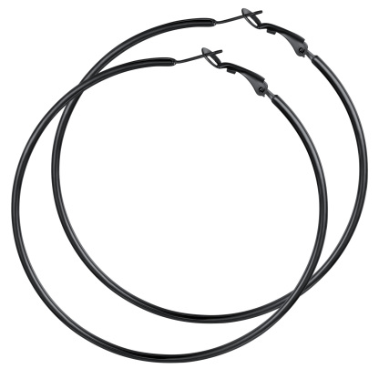 Créoles Larges et Légeres en Acier Inoxydable pour Femmes  Noir 100mm