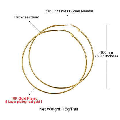 Créoles Larges et Légeres en Acier Inoxydable pour Femmes Taille 100mm