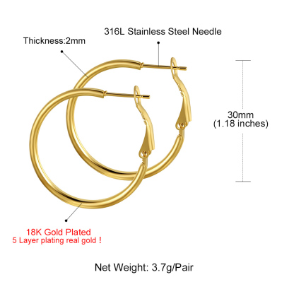Créoles Larges et Légeres en Acier Inoxydable pour Femmes Taille 30mm
