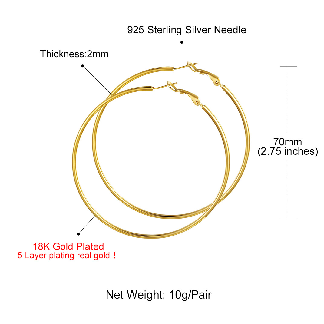 Créoles Larges et Légeres en Acier Inoxydable pour Femmes Taille 70mm