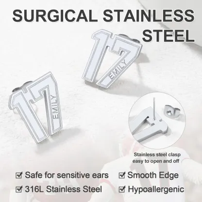 Boucles d’Oreilles Clous Personnalisées avec Nom et Numéro de Sport Détail Argenté