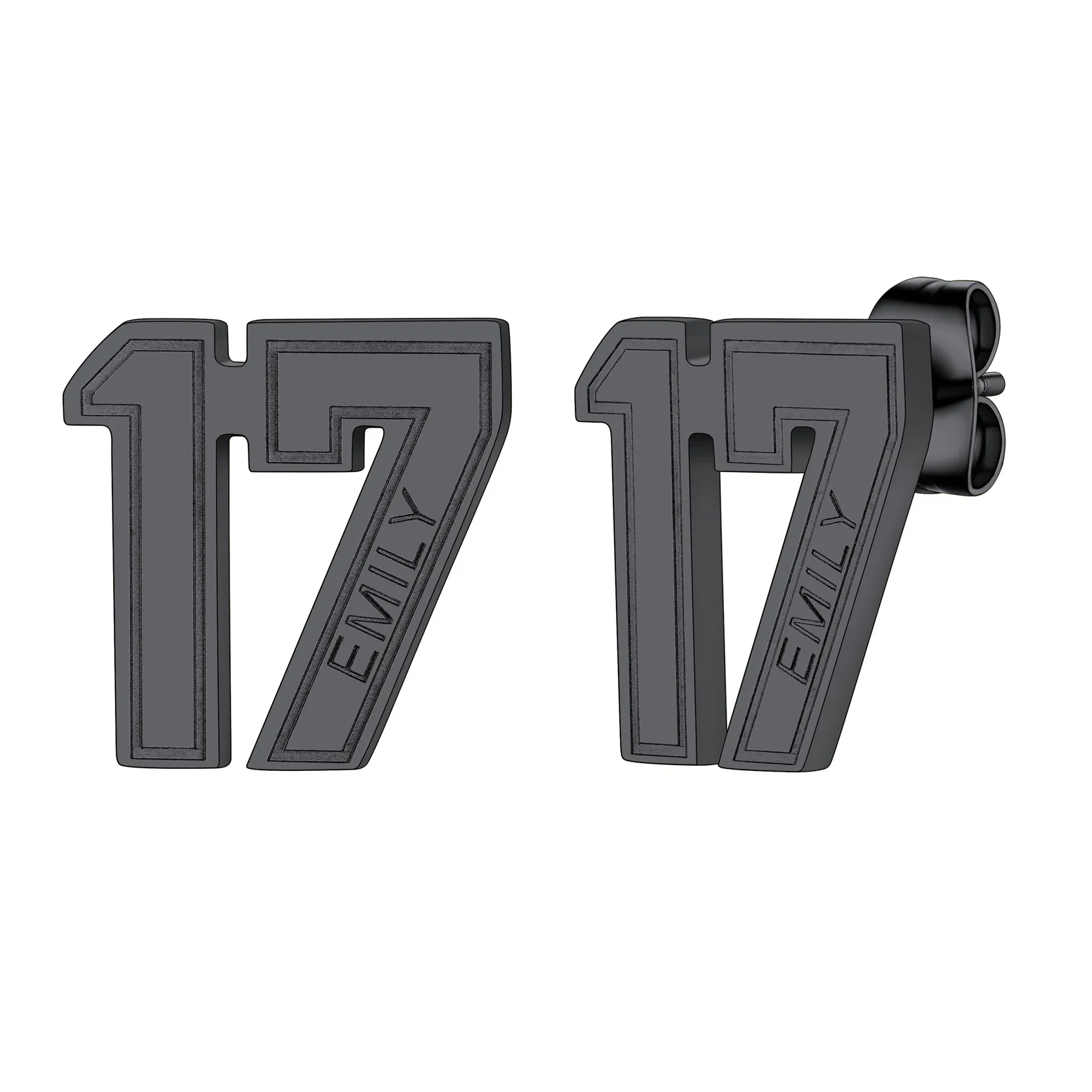 Boucles d’Oreilles Clous Personnalisées avec  Numéro de Sport Noir