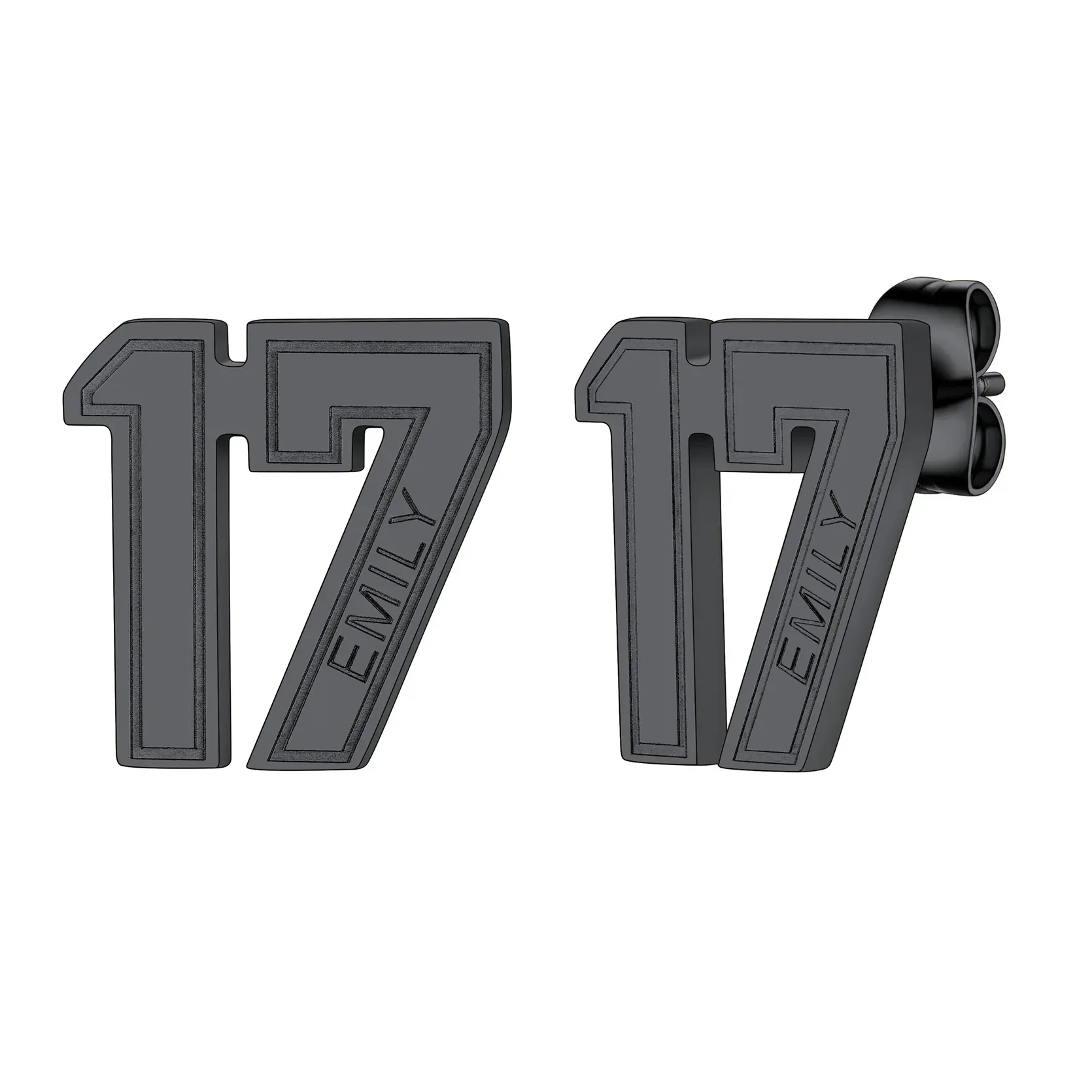 Boucles d’Oreilles Clous Personnalisées avec  Numéro de Sport Noir