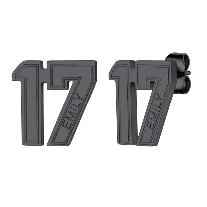 Boucles d’Oreilles Clous Personnalisées avec  Numéro de Sport Noir